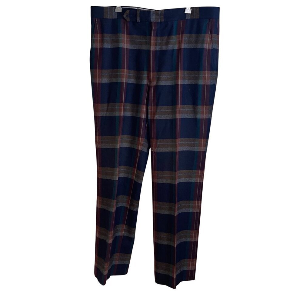 Furmans Vintage Mens Pants Size 35 Multicolor Metal Zipper Plaid Pure Wool